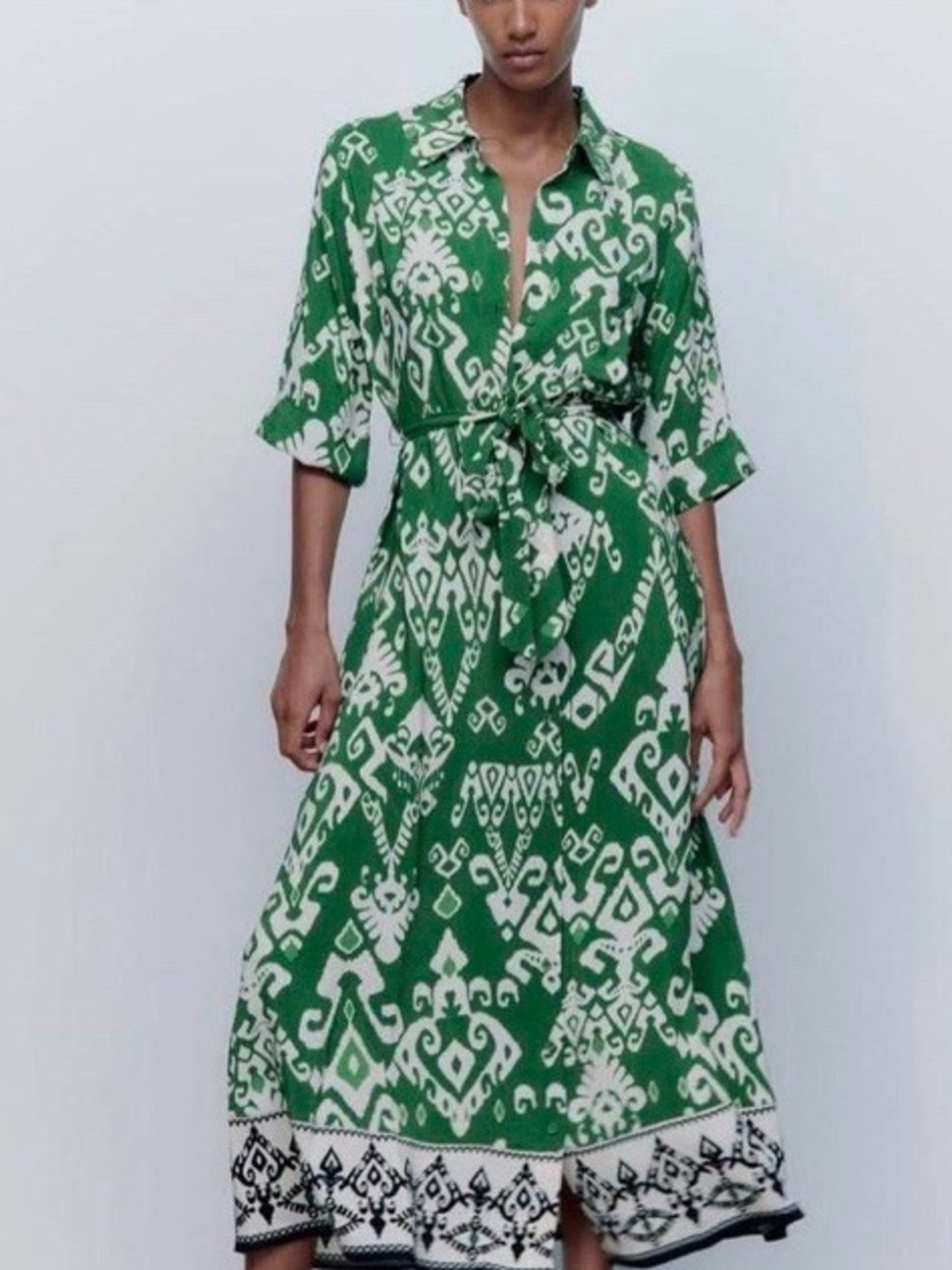 Ida & Irene Green And White Tie Dress Size Medium
